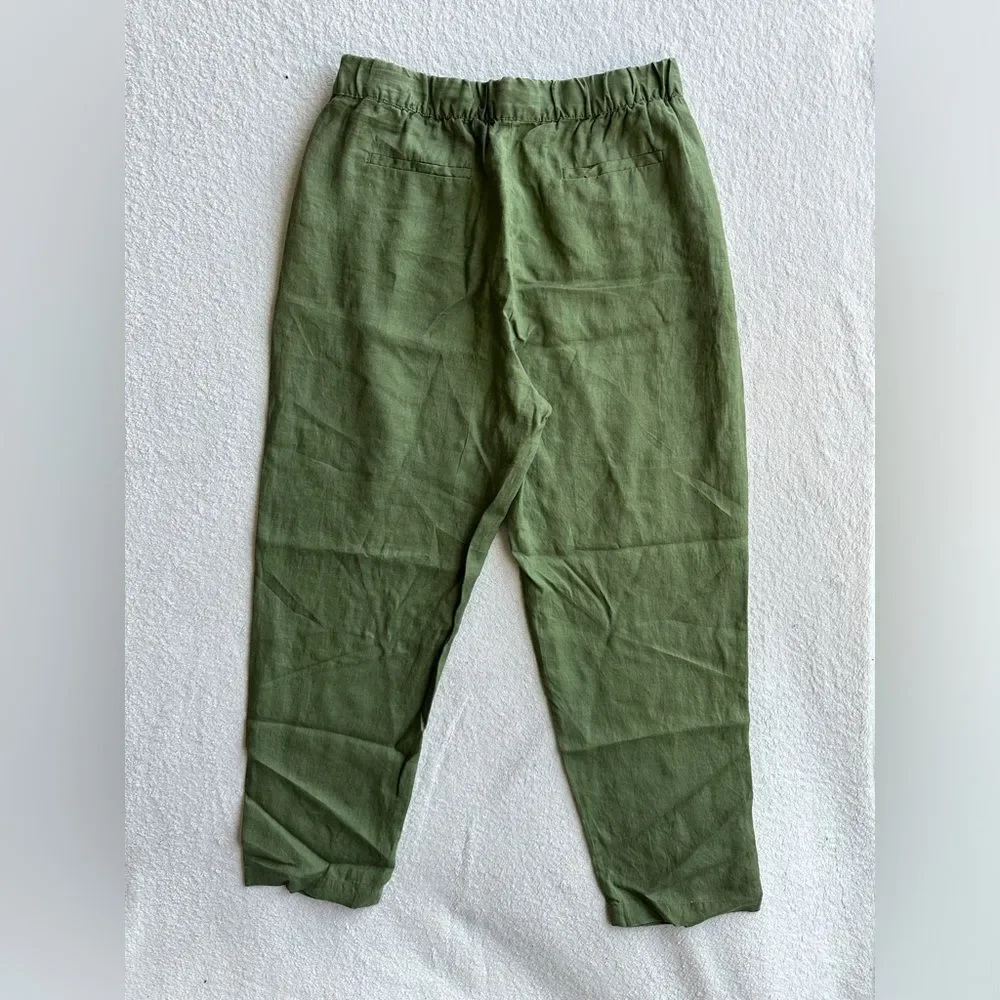 ZARA Women's Linen‎ Olive Green Trousers Pants Size medium
